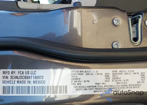 2022 Jeep Compass Limited 4X4 z USA, uszkodzony, nr VIN 3C4NJDCB8NT190972